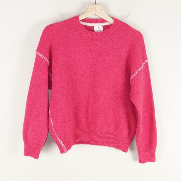 Sundry Oversized Pink Cerise Eggshell Contrast Stitch Sweater Sz 0 / XS - Picture 1 of 8